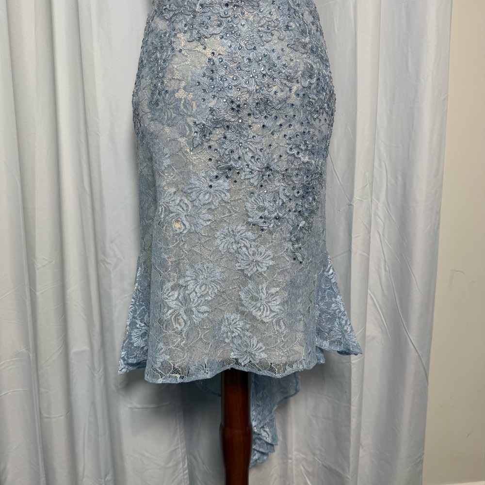 Mac Duggal One Shoulder Lace Beaded Dress Blue Corset Formal Prom Size 4 - Picture 7 of 16